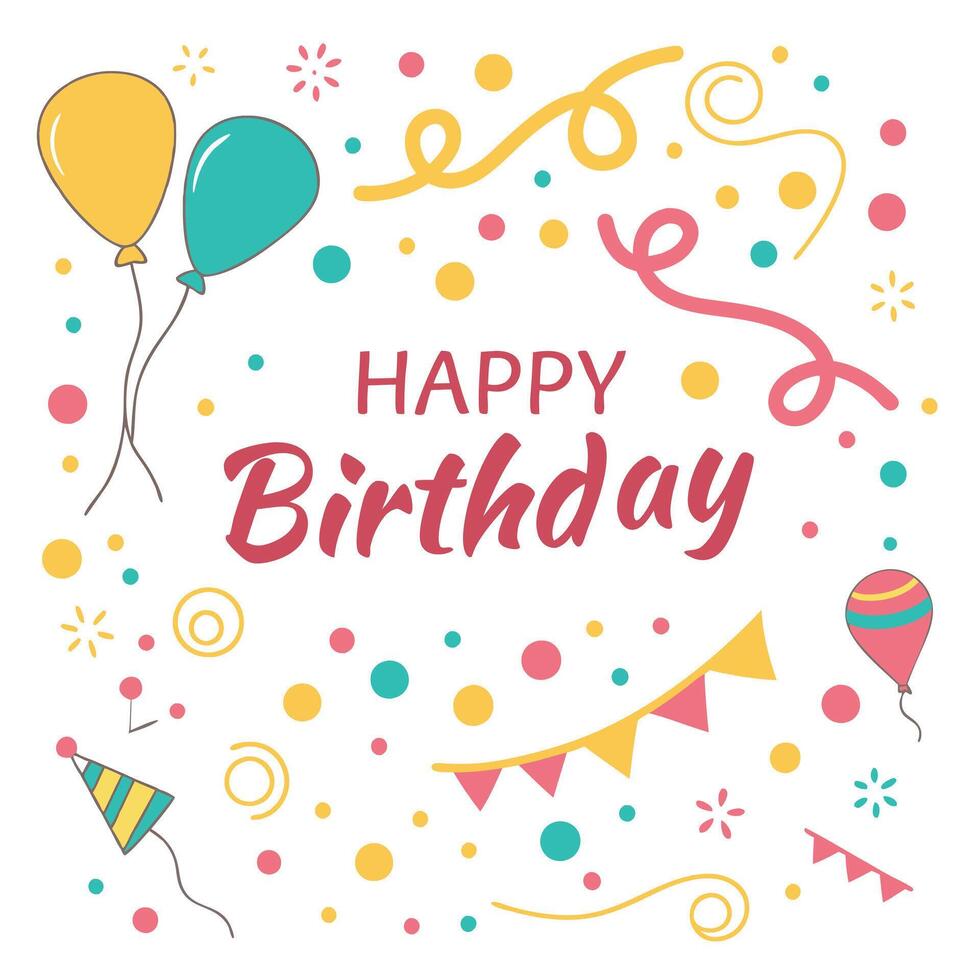 Happy birthday card with balloons and confetti vector