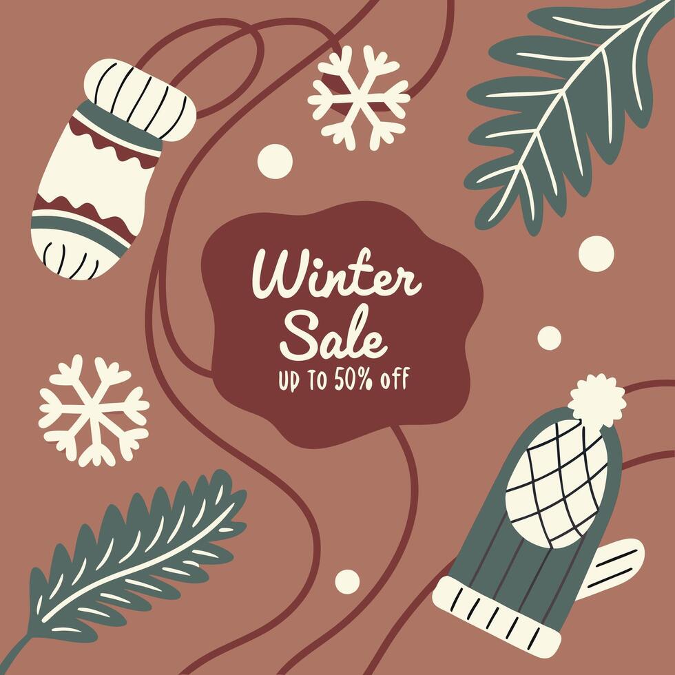 Winter sale up to 50 off poster design vector