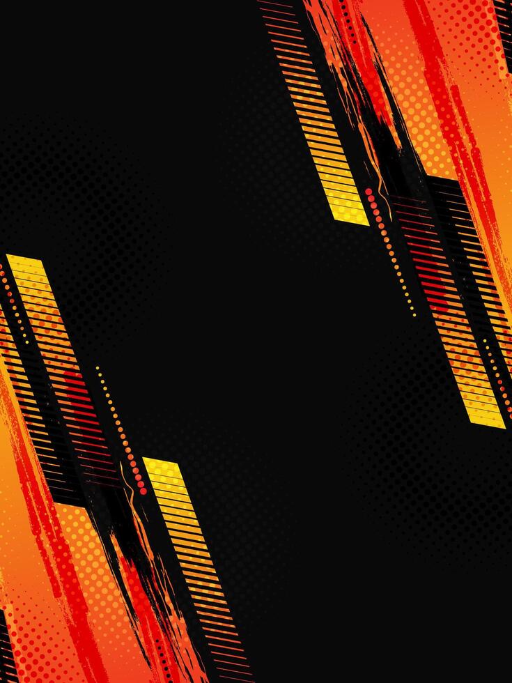 Sport Cover or Poster Design with Orange Gradient Brush Strokes and Halftone Effect. Abstract Background Design in Grunge Style vector