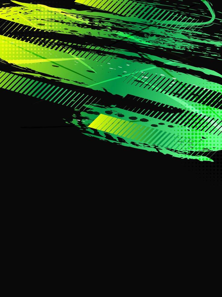 Sport Cover or Poster Design with Green and Yellow Gradient Brush Strokes and Halftone Effect. Abstract Background Design in Grunge Style vector