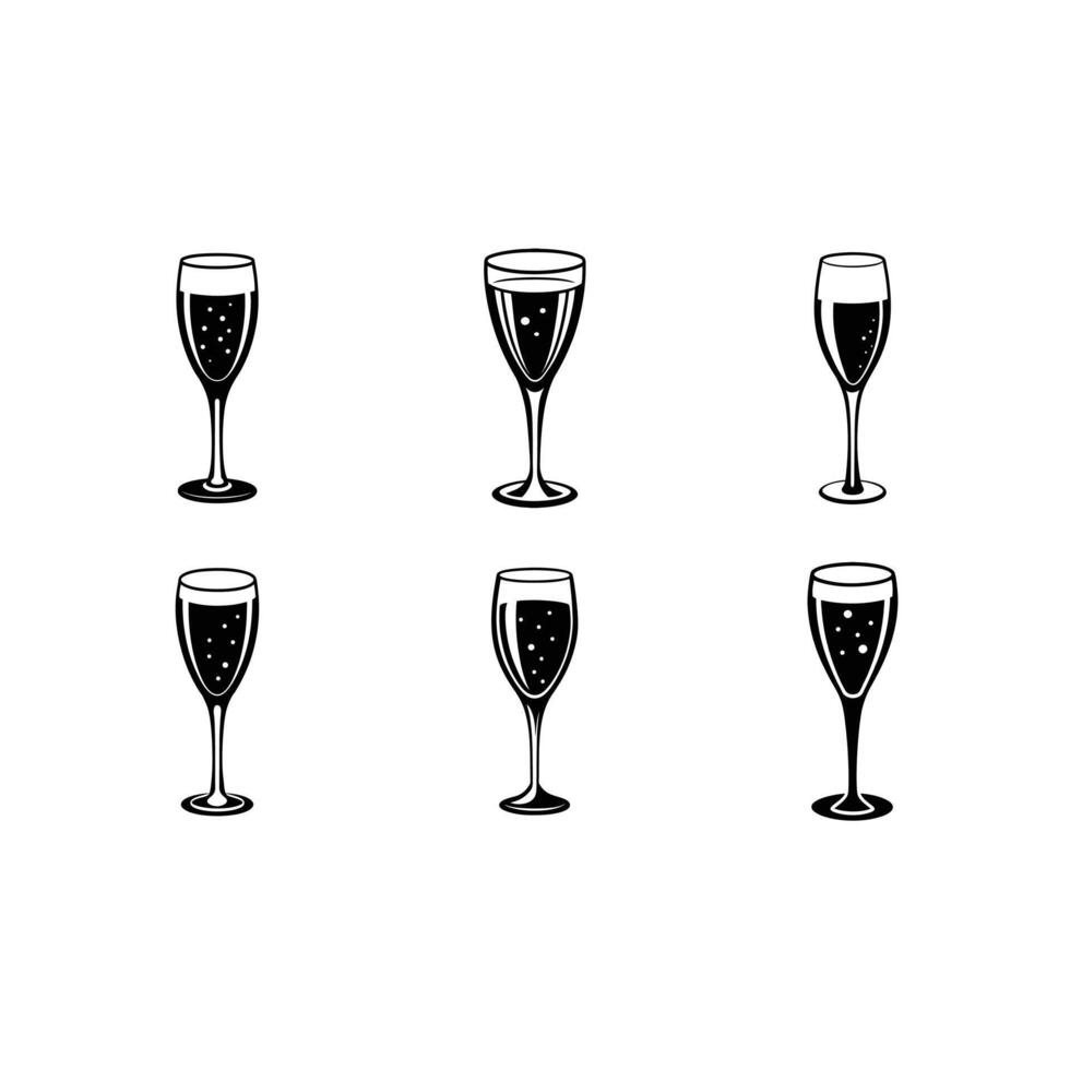 Champagne Glass and Linocut Silhouette Design vector