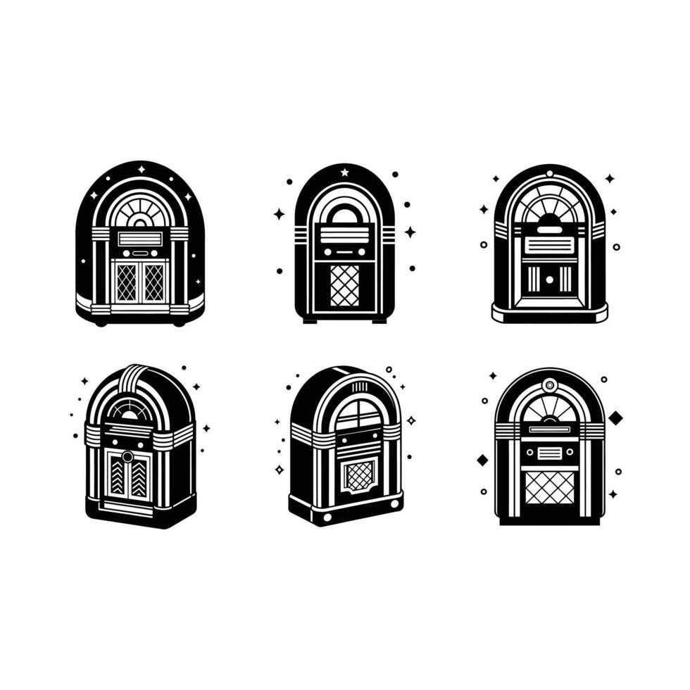 Retro Jukebox and Linocut Silhouette Design Art vector