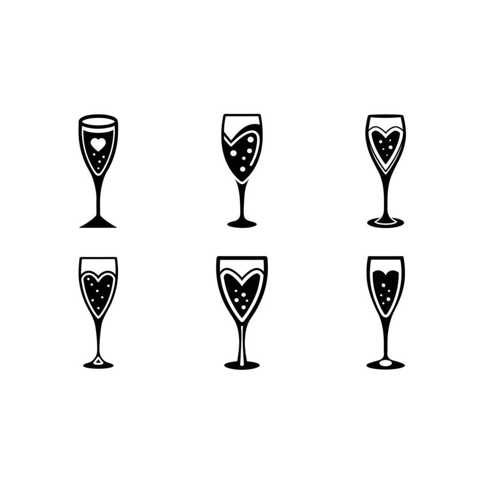 Champagne Glass Icon Valentine and Linocut Silhouette Design vector