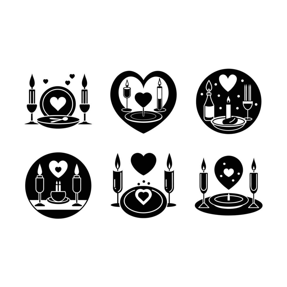Candle Light Dinner Icon - Valentine and Linocut Silhouette Design vector
