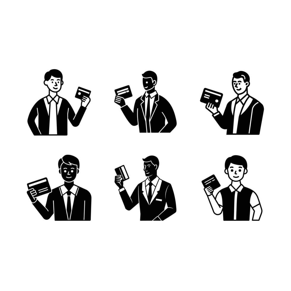 Buyer Holding and Linocut Silhouette Design vector