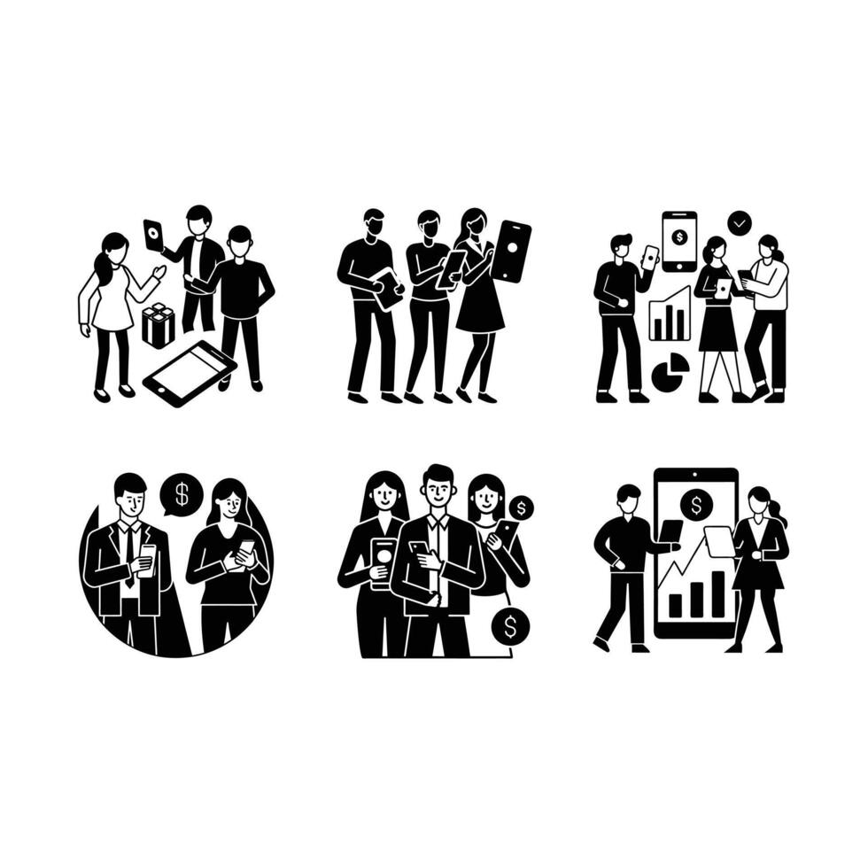 Financial Apps Illustration - and Linocut Silhouette Design vector
