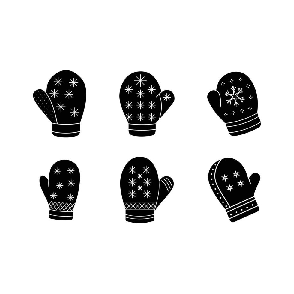 Cozy Mittens and Linocut Silhouette Design for Winter vector