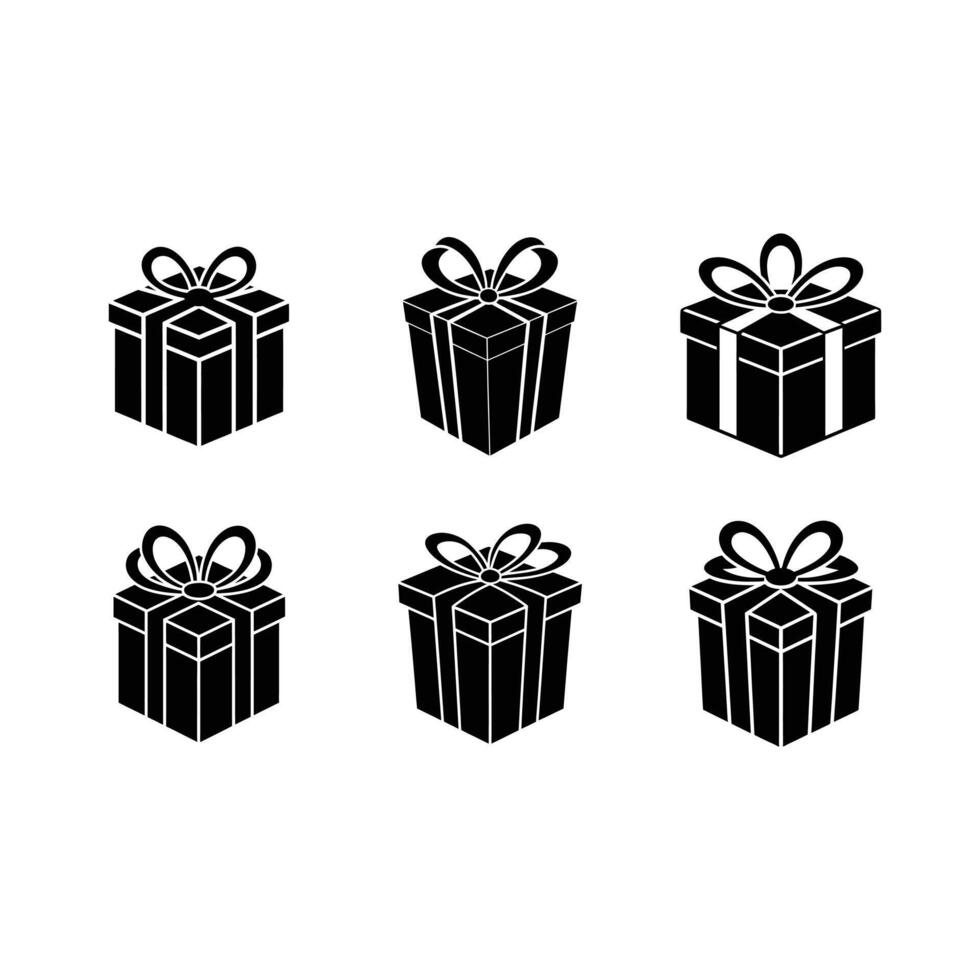 Gift Box with Bow Linocut Silhouette Design vector