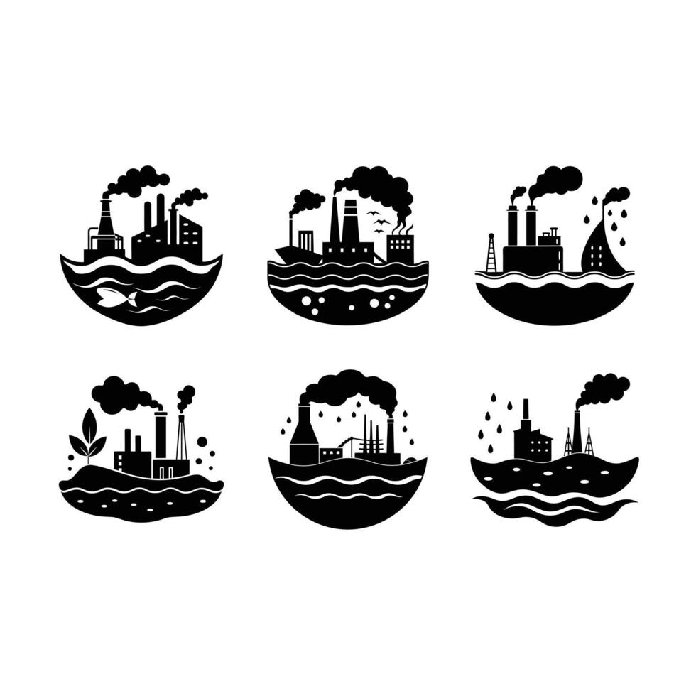 Water Pollution Illustration - Silhouette and Linocut Design vector