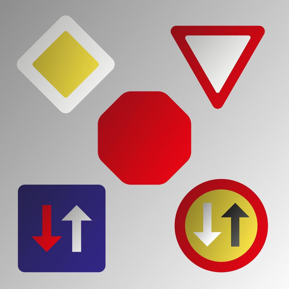 Priority road signs of Europe. Road signs of Europe. Bright road signs. vector