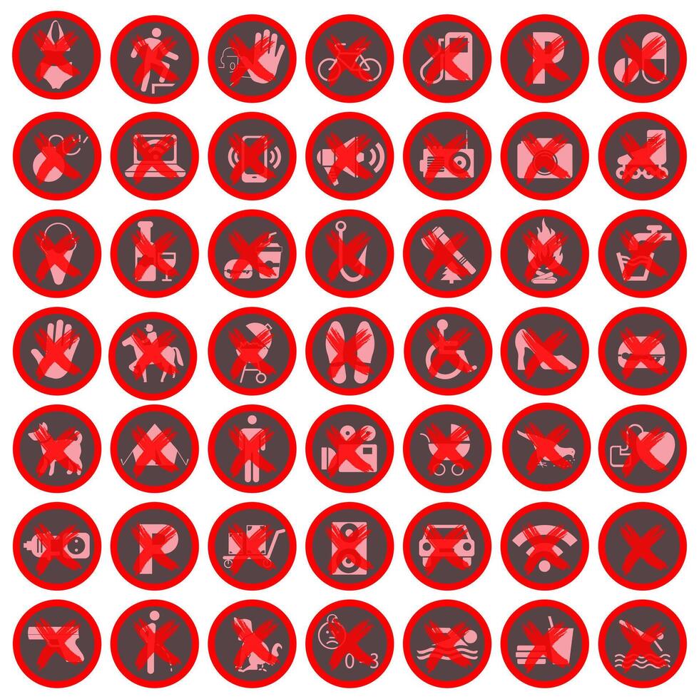 Prohibitory signs. Useful and necessary red prohibited signs. vector