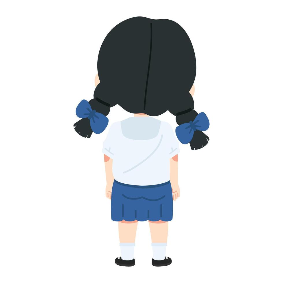 Kid student Back view of character vector