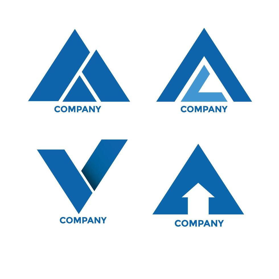 Four blue triangle logos with arrows and arrows vector