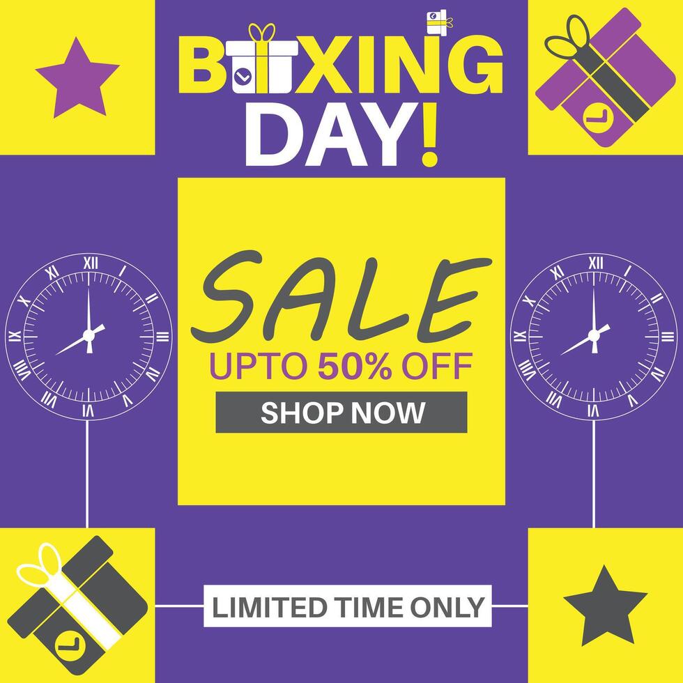 Boxing day Sale illustration. Opened surprise gift box after Christmas Day. Holiday concept. suitable for placard, background,Greeting Card, Poster design template with text inscription vector