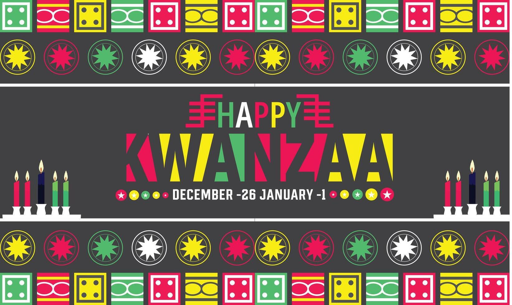 Happy Kwanzaa flat illustration. Traditional african american ethnic holiday design concept with candle holder menorah and burning candles. vector