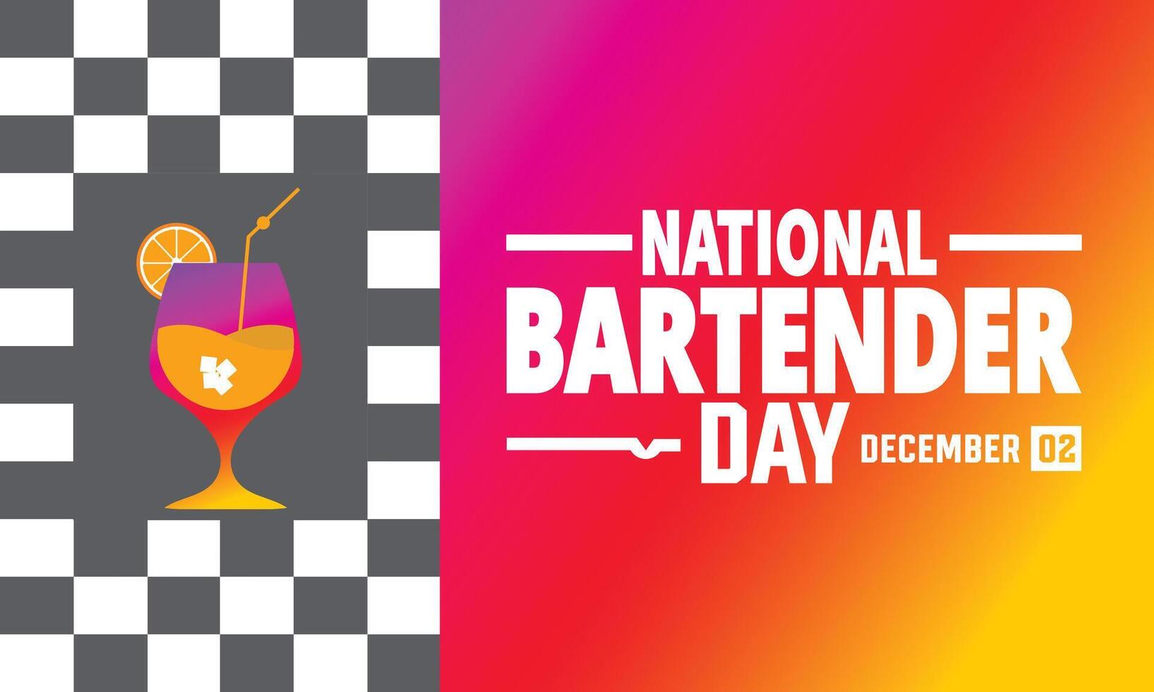 National Bartender Day to celebrate on December 2nd. A cocktail shaker with a tie is holding a jigger and a cocktail drink on dark purple background. vector