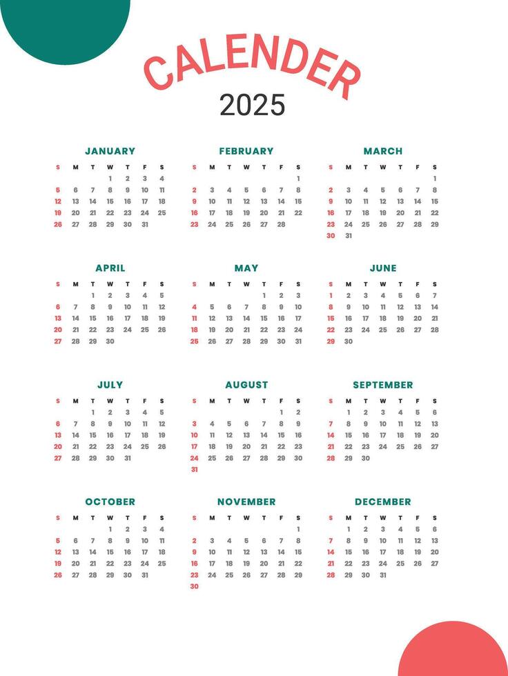 Calendar for 2025 isolated on a white background vector