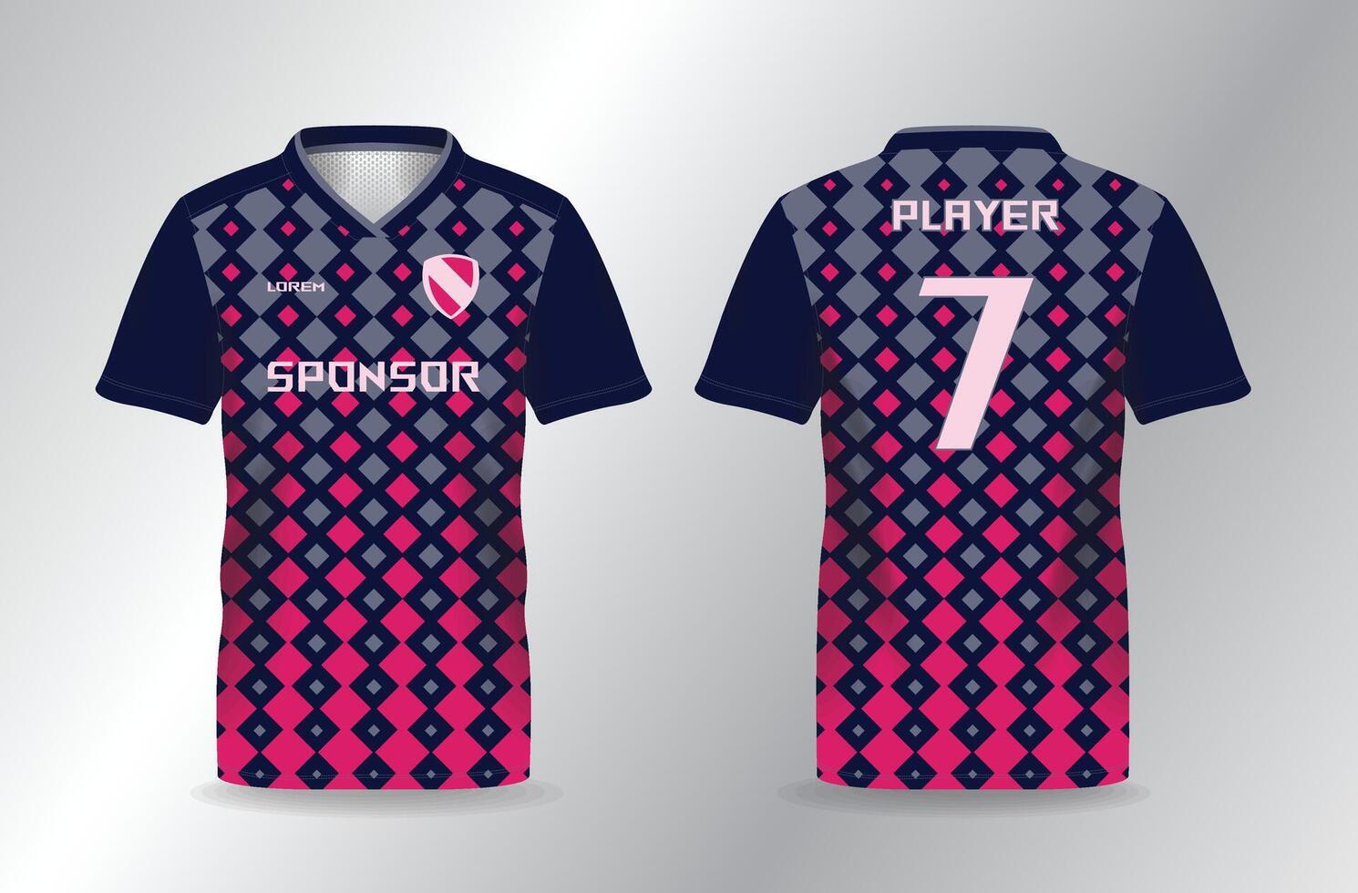dark blue and pink pattern sport jersey for football and soccer template vector