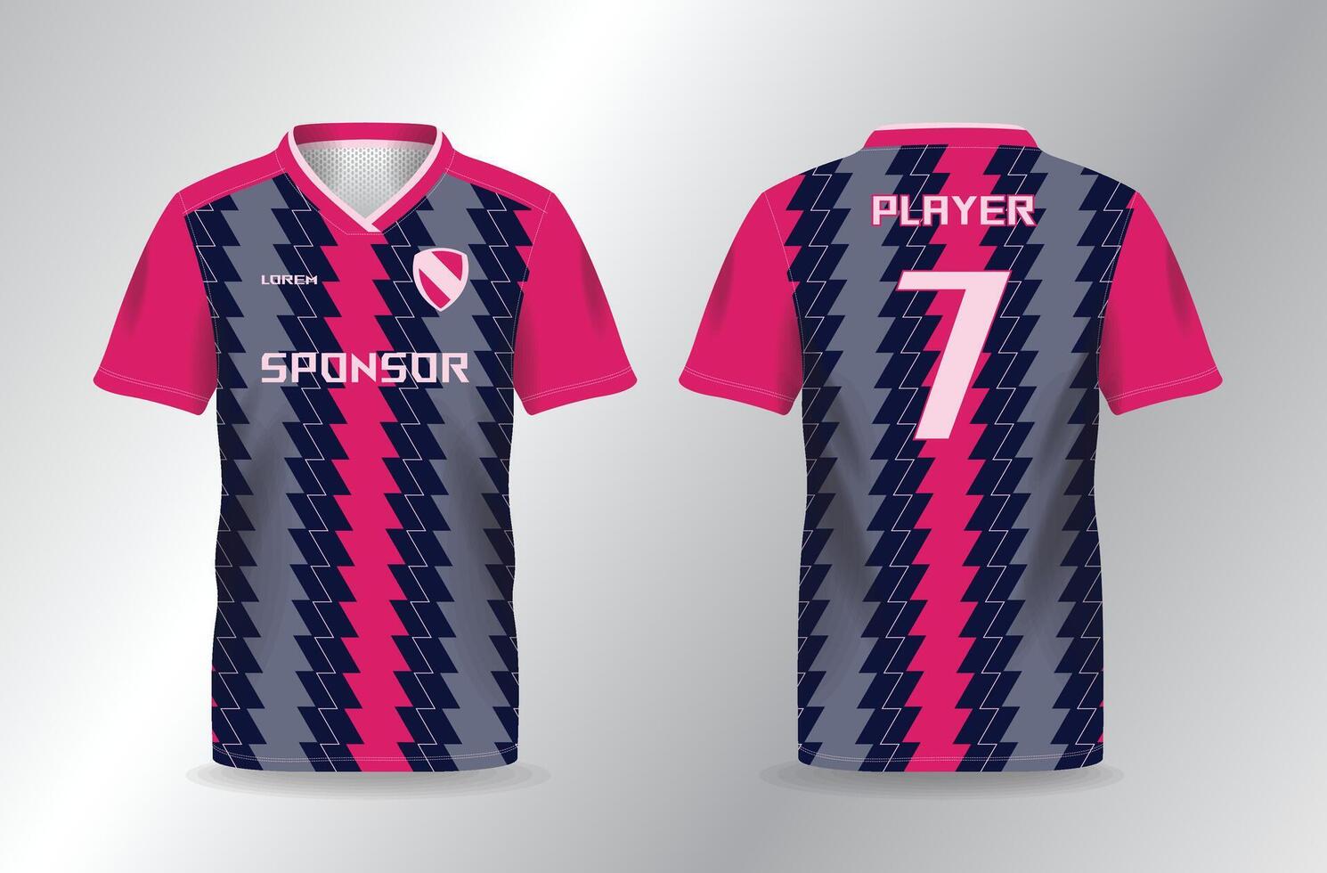 blue and pink zig zag pattern sport jersey for football and soccer template vector