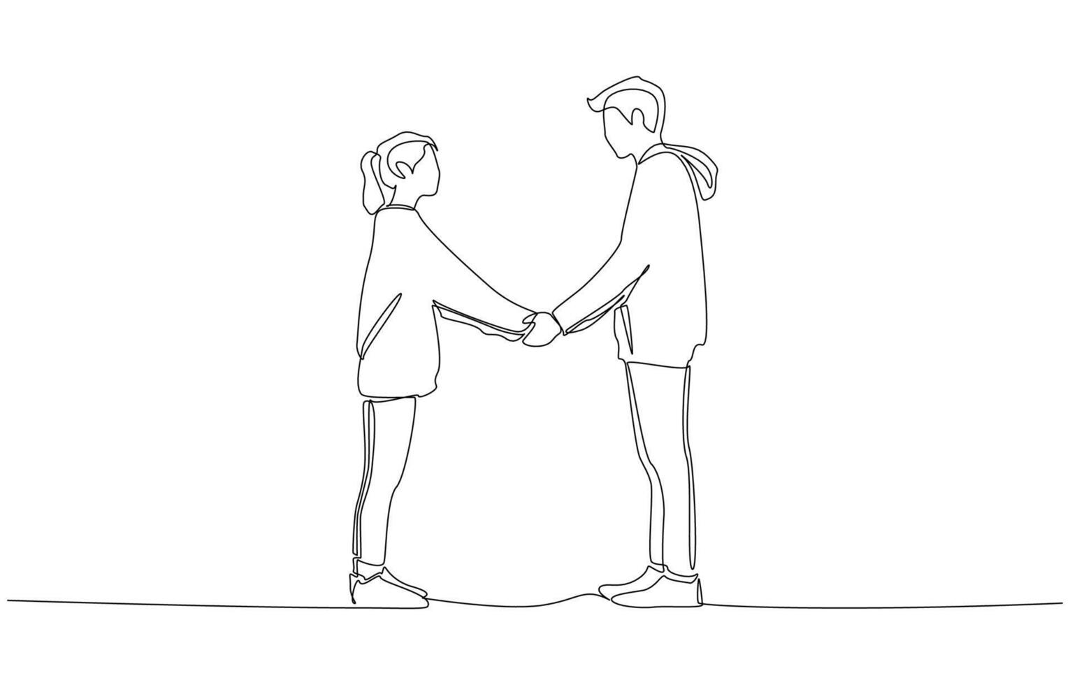 Continuous one line drawing of couple holding hands together, romantic couple concept, single line art. vector