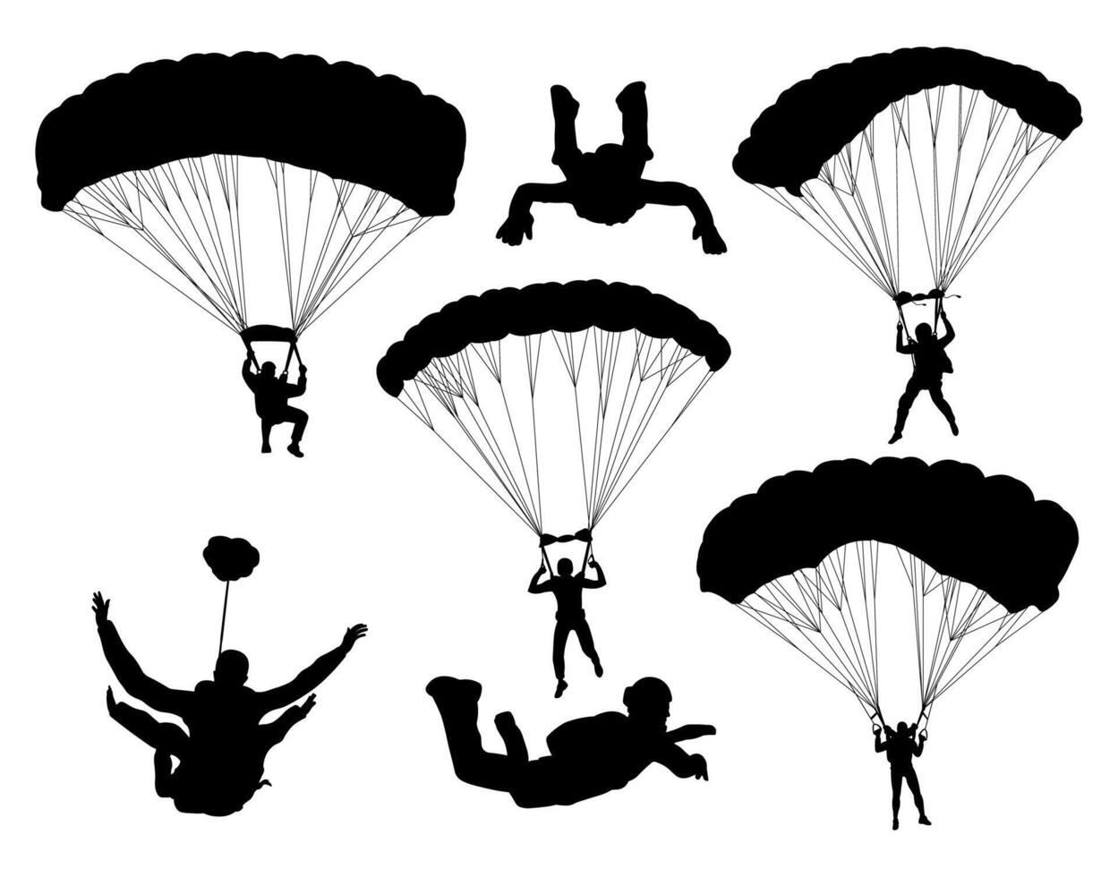 Parachute sky diving silhouette set vector