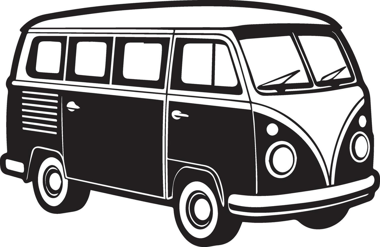 a black and white drawing of a volkswagen bus vector