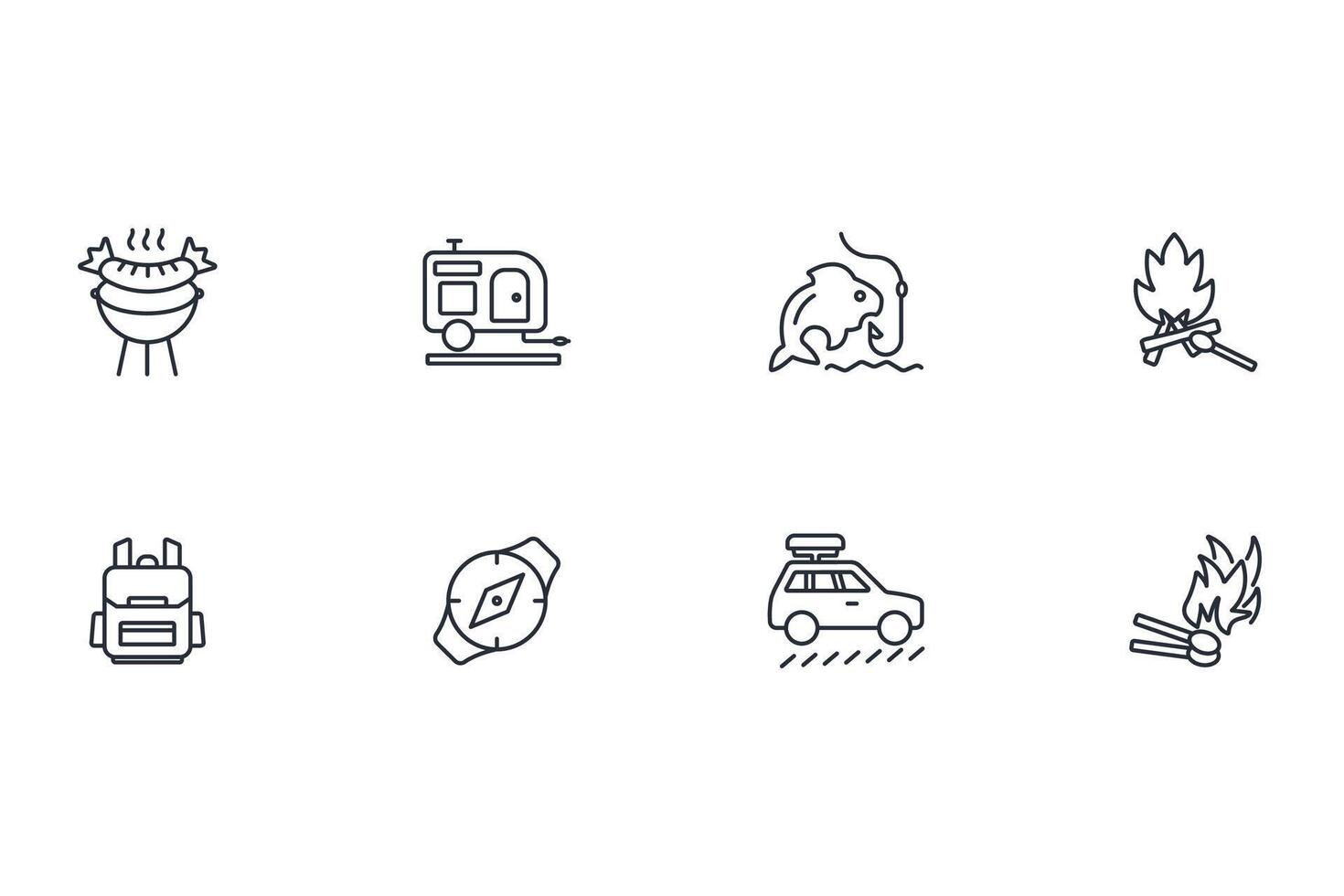 Camping icon set..Editable stroke.linear style sign for use web design,logo.Symbol illustration. vector