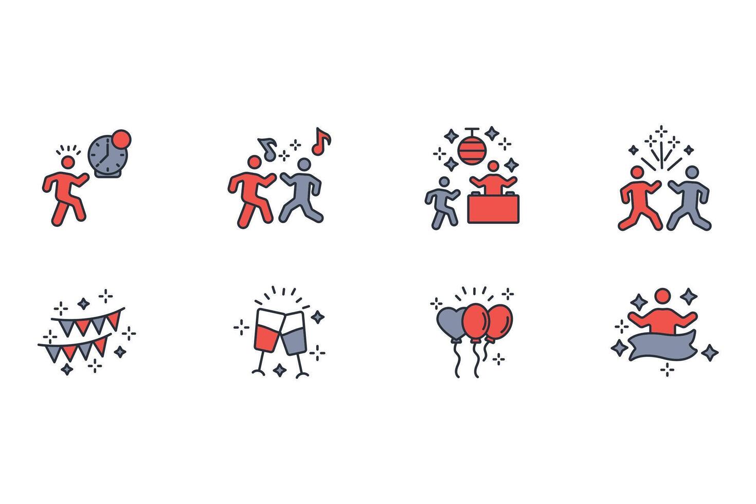 New year icon set..Editable stroke.linear style sign for use web design,logo.Symbol illustration. vector