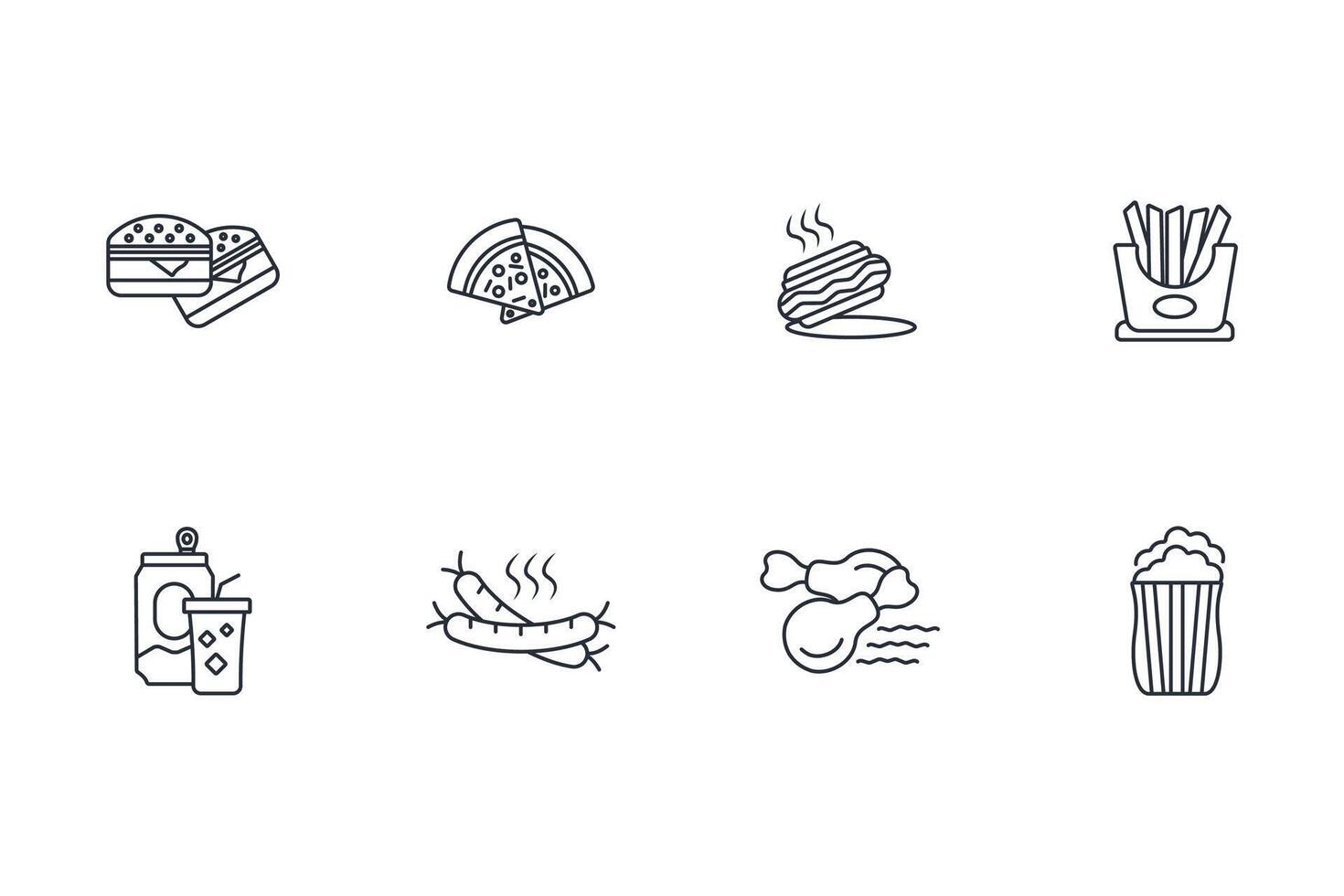 Fast food icon set..Editable stroke.linear style sign for use web design,logo.Symbol illustration. vector