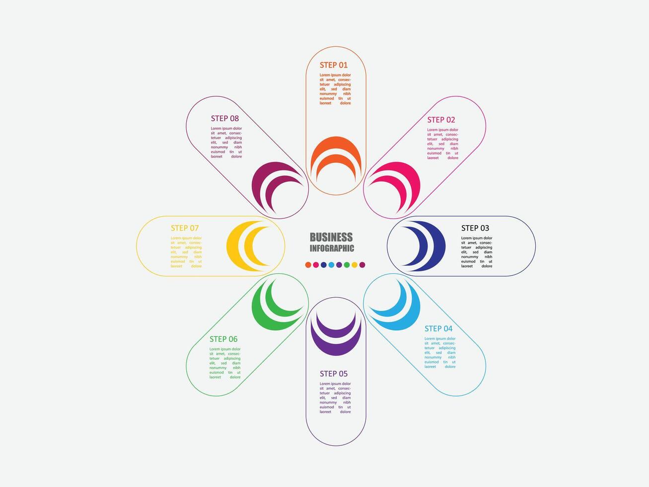 Business infographic template with 8 steps, process or options, process chart vector