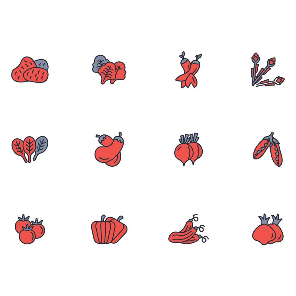 Vegetables icon set..Editable stroke.linear style sign for use web design,logo.Symbol illustration. vector