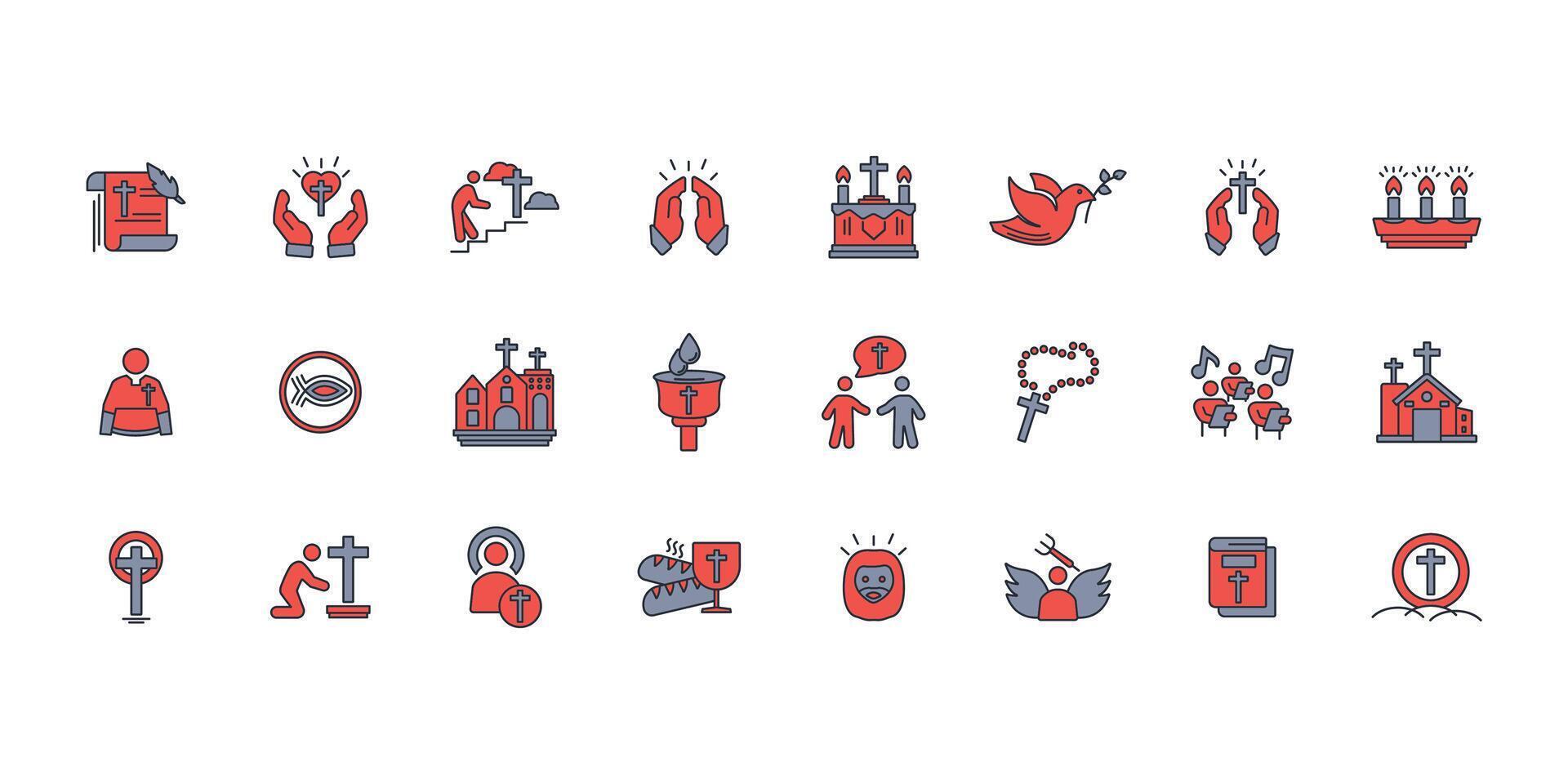 Christianity icon set..Editable stroke.linear style sign for use web design,logo.Symbol illustration. vector