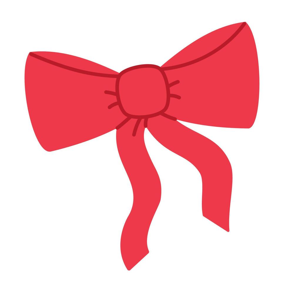 Red bow. Gift bow with ribbons. Flat illustration isolated on white vector