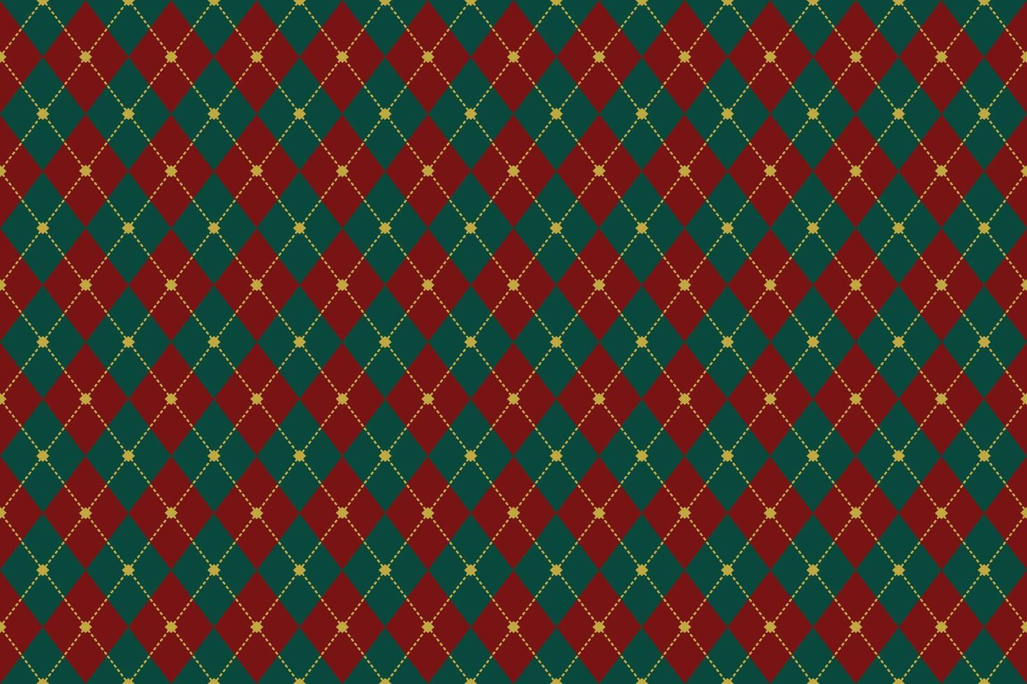 Christmas seamless plaid pattern. Traditional Scottish ornaments in green, red and yellow rhombuses. Background with rhinestones, laurels and octagonal stars. Fabric texture. illustration. vector