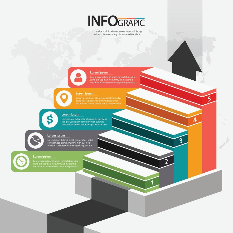 Step by step infographic illustrating a growth strategy with colorful elements and clear data presentation vector