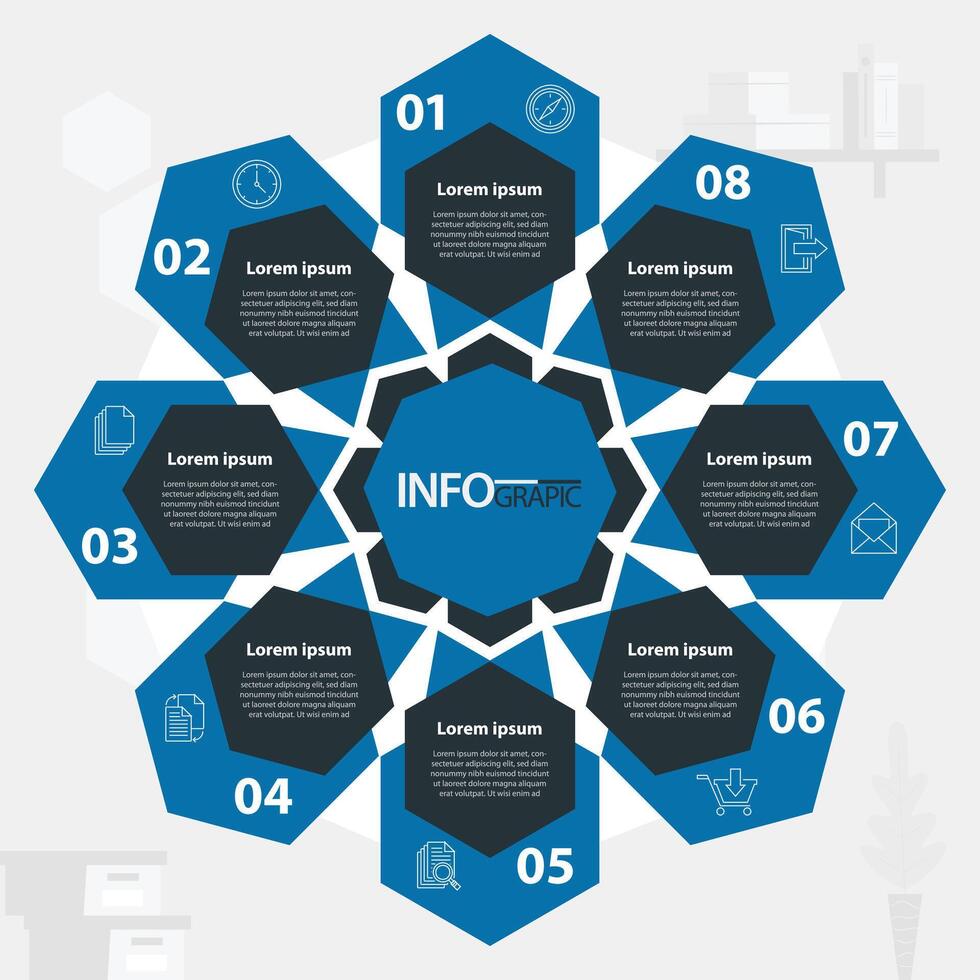 Infographic layout showcasing multiple data points in a flower design for visual representation of information vector
