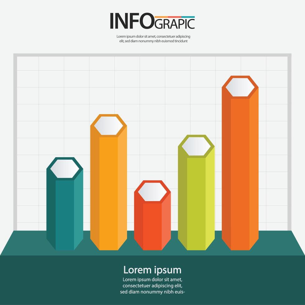Infographic showcasing a colorful bar chart representing statistical data trends over time vector