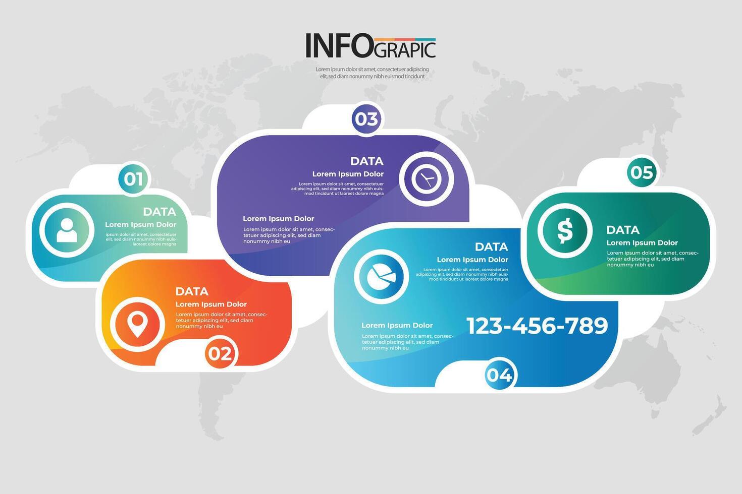 Visual representation of data flow using infographics with numbered steps vector