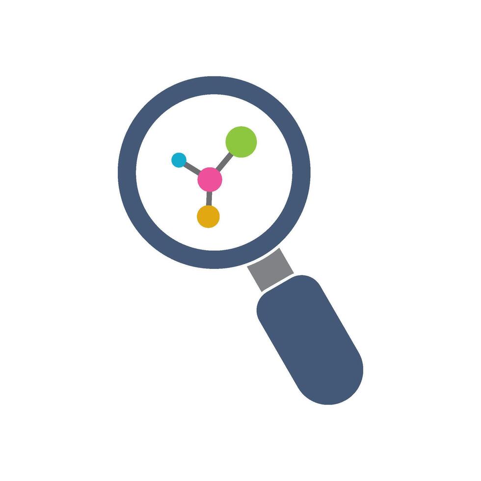 Magnifying glass and mecule icon vector