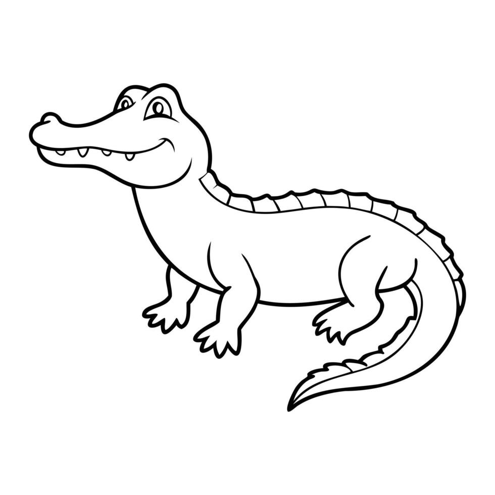 Cute crocodile line art illustration with a cheerful expression, perfect for coloring books, children's materials, and educational purposes vector