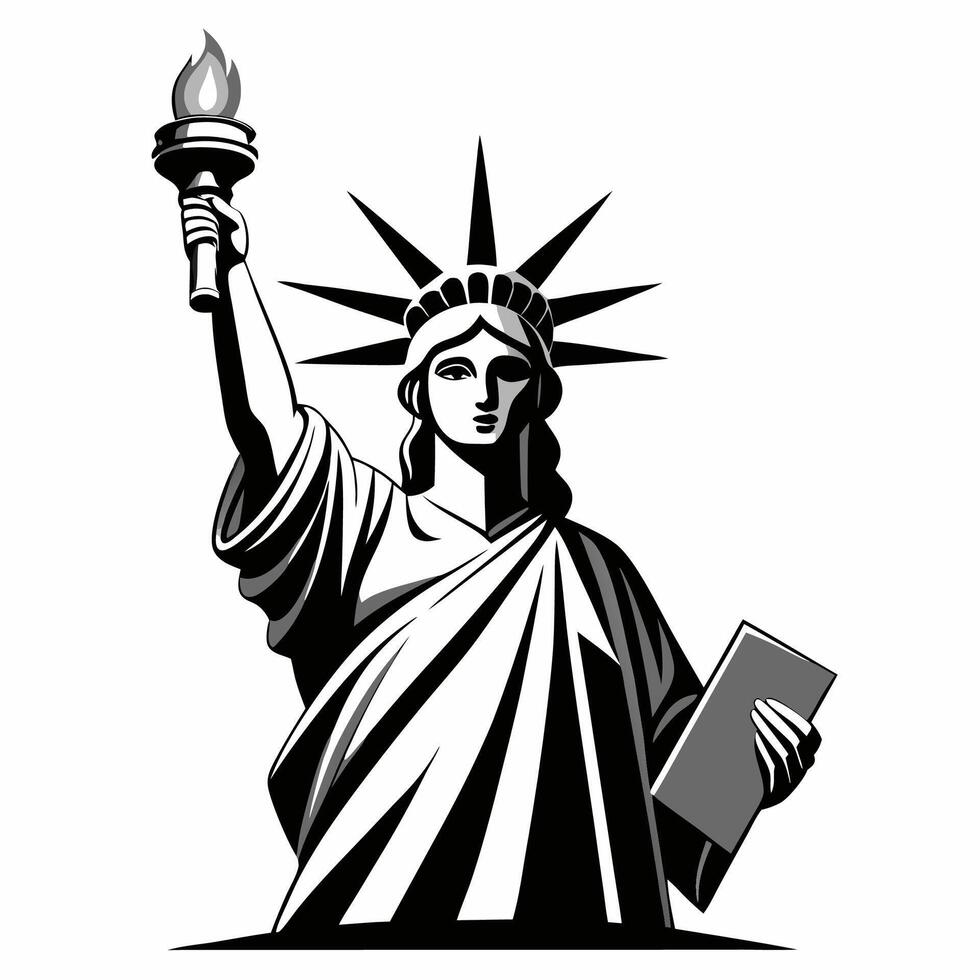 Statue of Liberty sketch hand drawn with black lines, isolated on white background Free vector