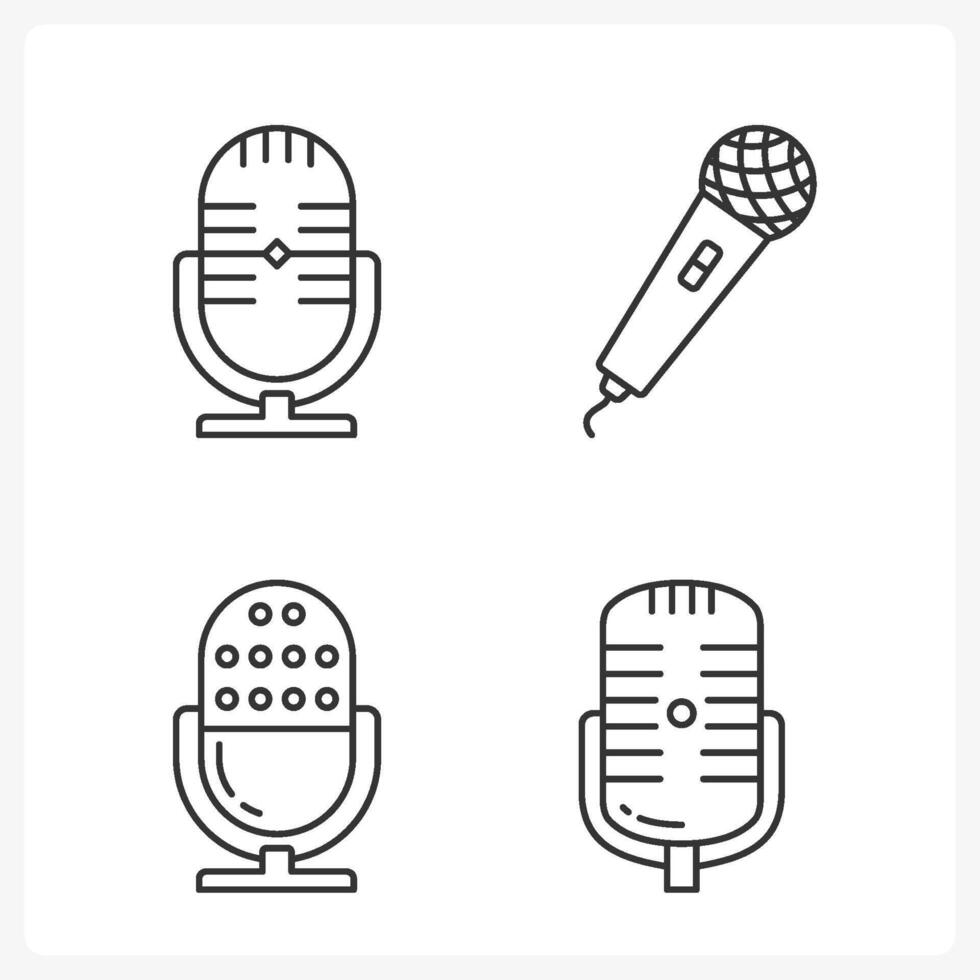 Microphone line icons set vector