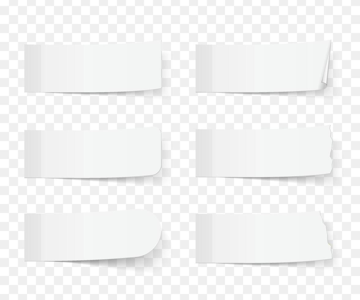 Set of six different white sticy notes with shadows vector