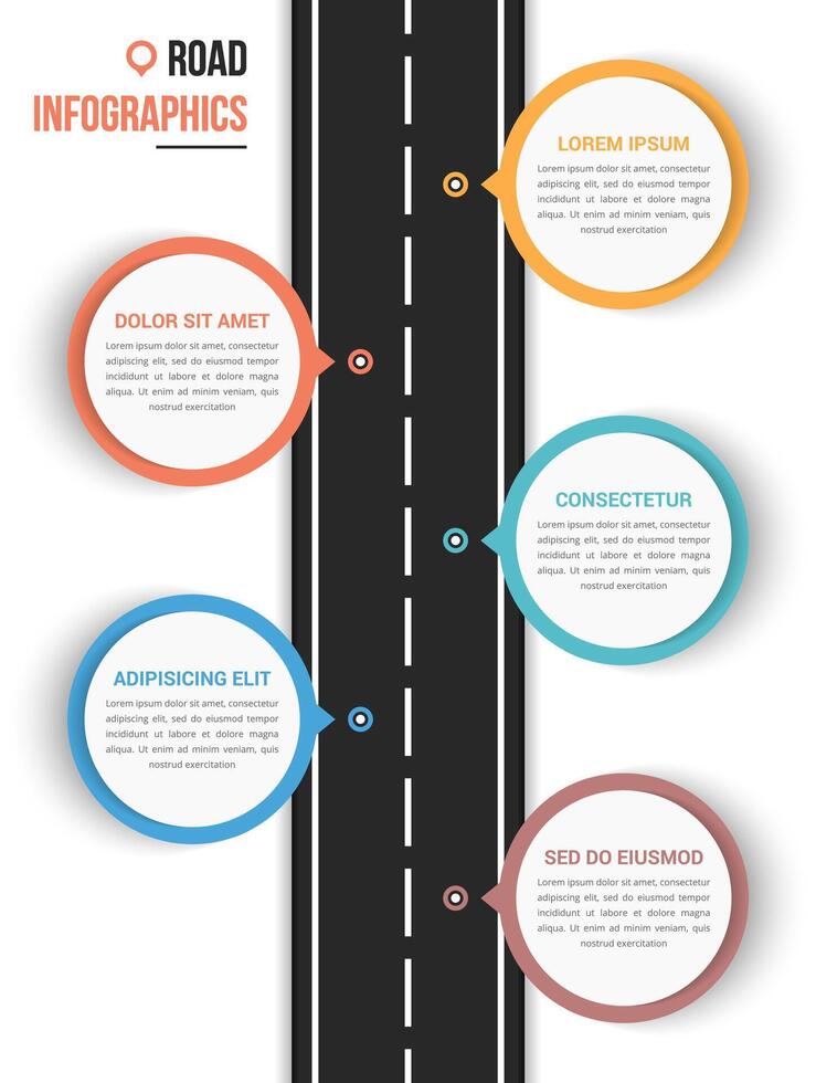 Road infographics with five pointers with place for your text vector