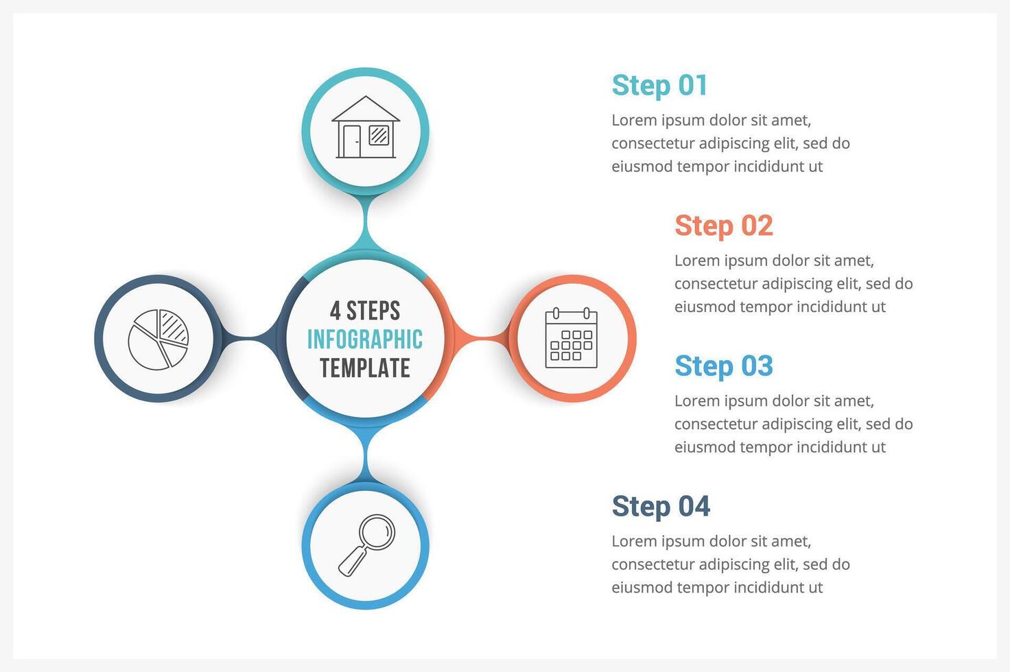 Circle infographics template with four elements, can be used as process diagram, steps, options vector
