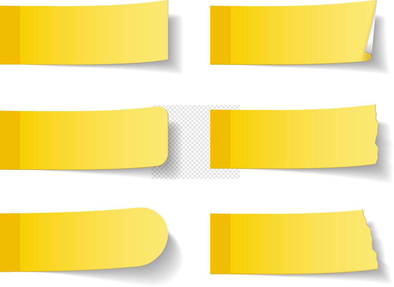 Set of six different yellow sticy notes with shadows vector