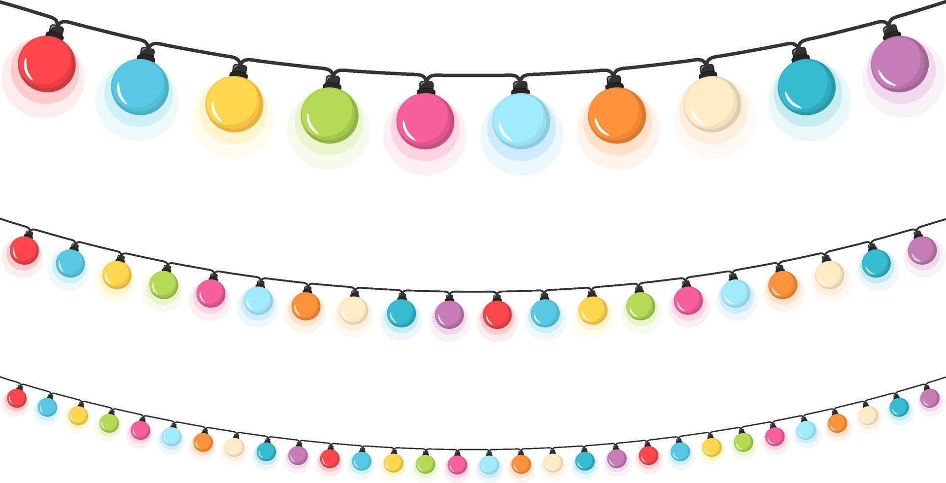 Colorful round Christmas lights, white background vector
