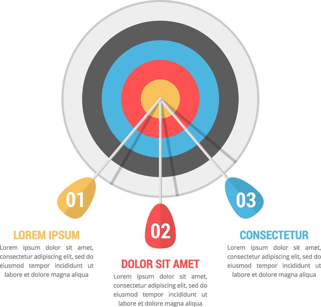 Target with three arrows, three steps or options infographics vector