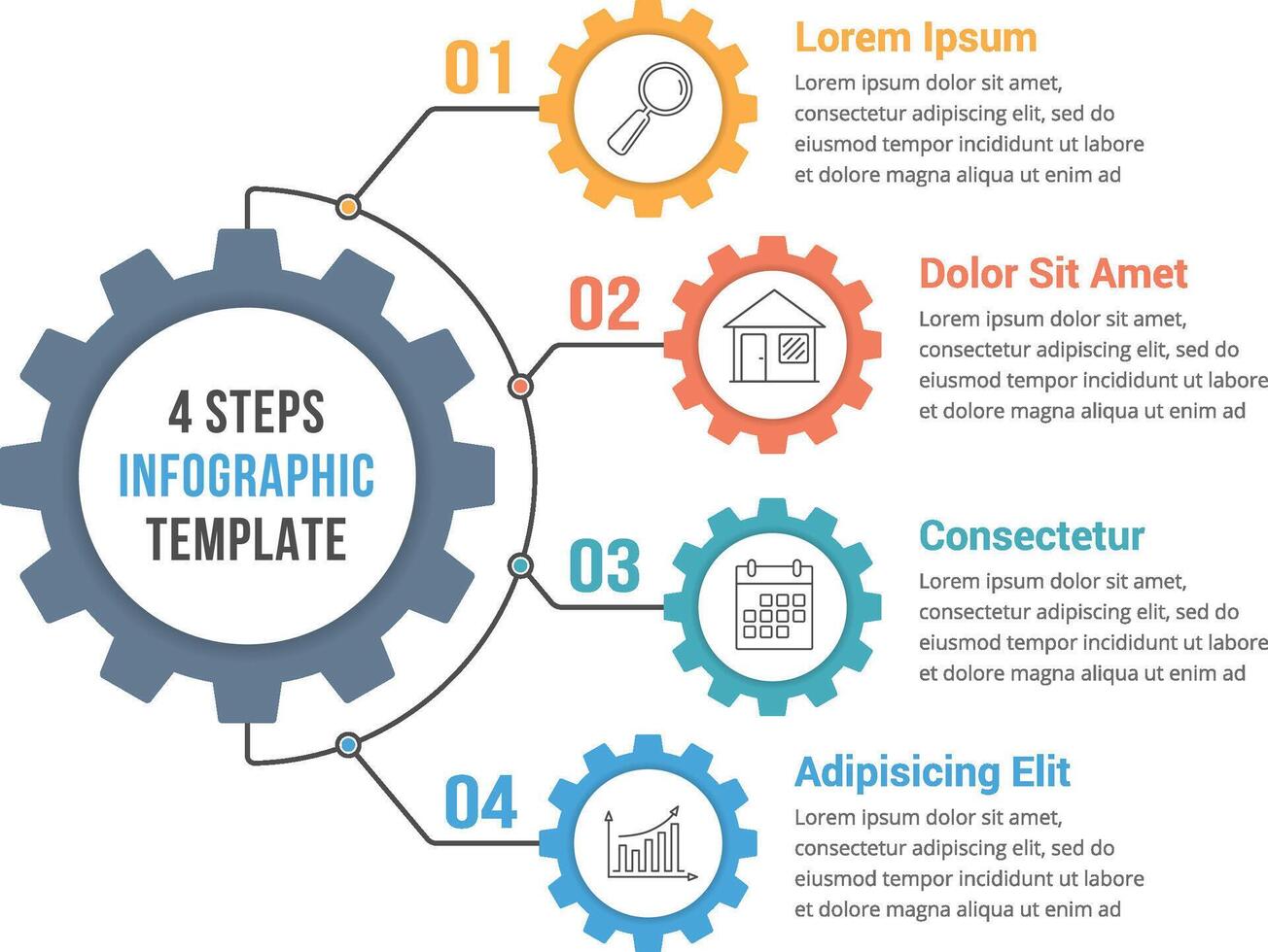 Infographic template with gear with four elements, steps or options vector