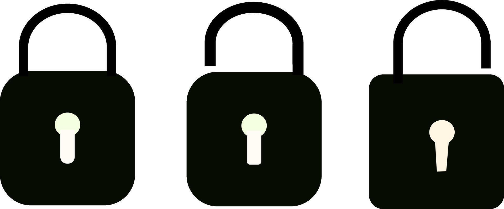 Lock icon collection. Lock security, black, line, icon set, flat illustration, Design on White Background. vector